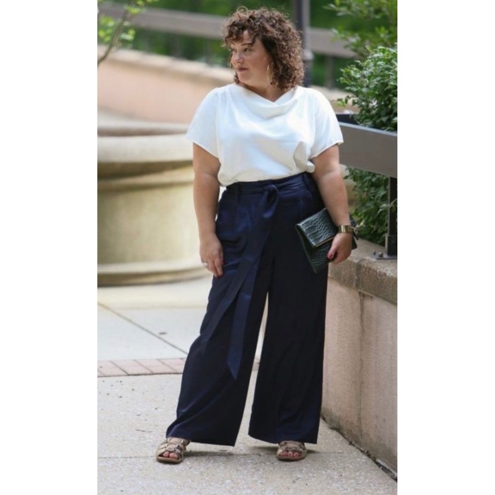 Universal Standard New Tresa Pant Goblin Blue Wide Leg High Rise Size L USPA1105